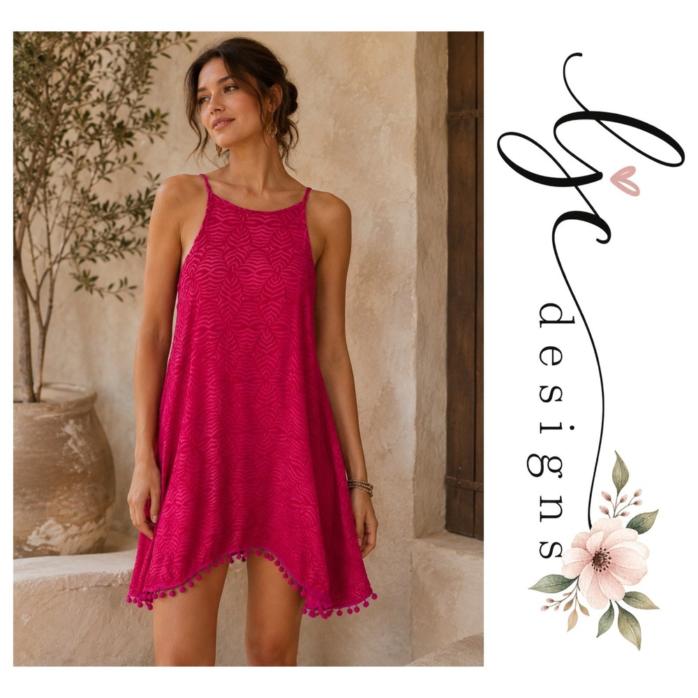 LJC Designs Swing Chic Red Hot Pink Sleeveless Asymmetrical Mini Dress M NWT